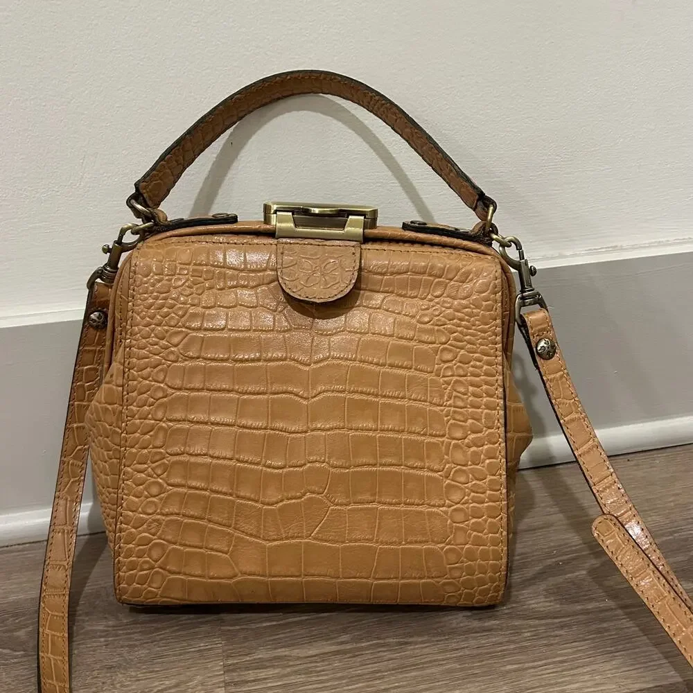Patricia‎ Nash Nela Croc Embossed Leather Satchel Biscuit Top Handle Crossbody